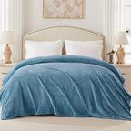 Exclusivo Mezcla Fleece Bed Blanket Twin Size, Super Soft and Warm Blankets for Couch, Sofa and Bed Waffle Textured, Cozy, Fuzzy and Lightweight (Slate Blue, 90x66 Inches)