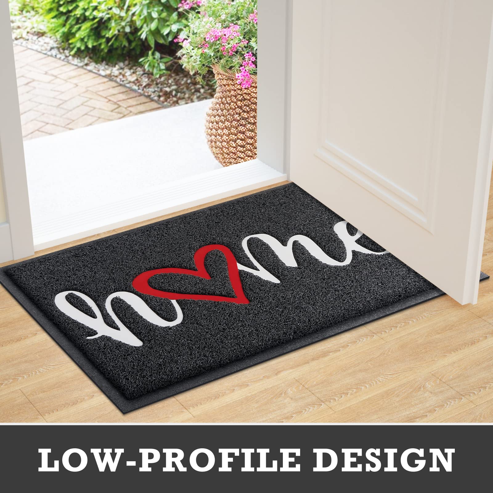 CozyBounty Black Door Mat Welcome Mats Home Non-Slip Doormat for Entryway Low-Profile Floor Mat for Yard, Garage, High Traffic Areas (32"x20", Black)