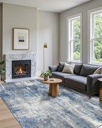Latte&Fog 5x7 Area Rugs for Living Room Bedroom, Blue Modern Abstract Neutral Washable Rug, Boho Non Slip Low Pile Carpet for Dining Room,Dorm,Classroom,College Dorm and Farmhouse - Blue Grey