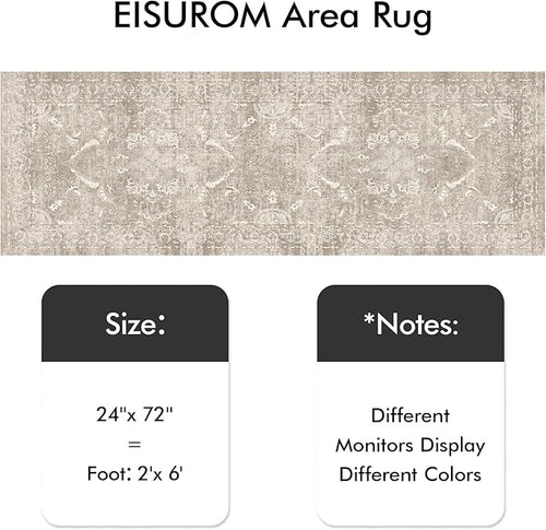 2x6 Washable Runner Rug: Vintage Medallion Kitchen Soft Rugs NaturalBeige