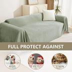 MYSKY HOME Sectional Couch Cover Blanket Living Room Furniture Protector for Pets, Farmhouse Home Decor Sofa Covers Tassel Chenielle Sofa Slipcover Soft Throw Couch for Dogs, 71" X 150", Sage Green