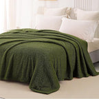 Whale Flotilla Twin Size Fuzzy Fleece Blanket, Fluffy Warm Soft Jacquard Bed Blankets for All Season, Lightweight and Cozy, 60x80 Inch, Olive