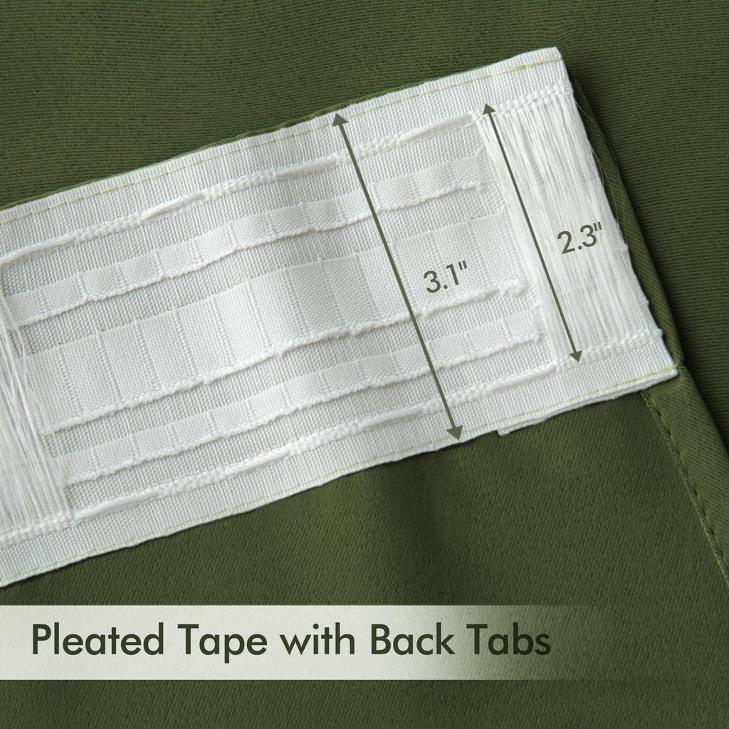 MIULEE Olive Green Back Tab Blackout Curtains 52x108 Inch Long 2 Panels Set