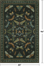 Hazo Haus Black and Green Rug 5x8 for Living Room - Dark Moody Rugs for Dining Room Table, Playroom, Home Office, Insect Floral Moth Décor, Washable Non Skid Foldable