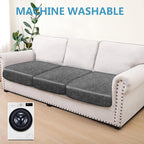 Leather Look Couch Cushion Covers Sofa Seat Slipcovers Sets Couches Furniture Protector for Sectional Armchair Loveseat Pets Kids Stretch Spandex Fabric (3 Cushion Sofa, Light Grey-04)