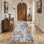 UERMEI 3x8 Washable Runner Rug for Hallway, Non Slip Low Pile Kitchen Carpet, Neutral Modern Abstract Indoor Floor Mat for Entryway Laundry, Kid & Pet Safe High Traffic Area, Grey