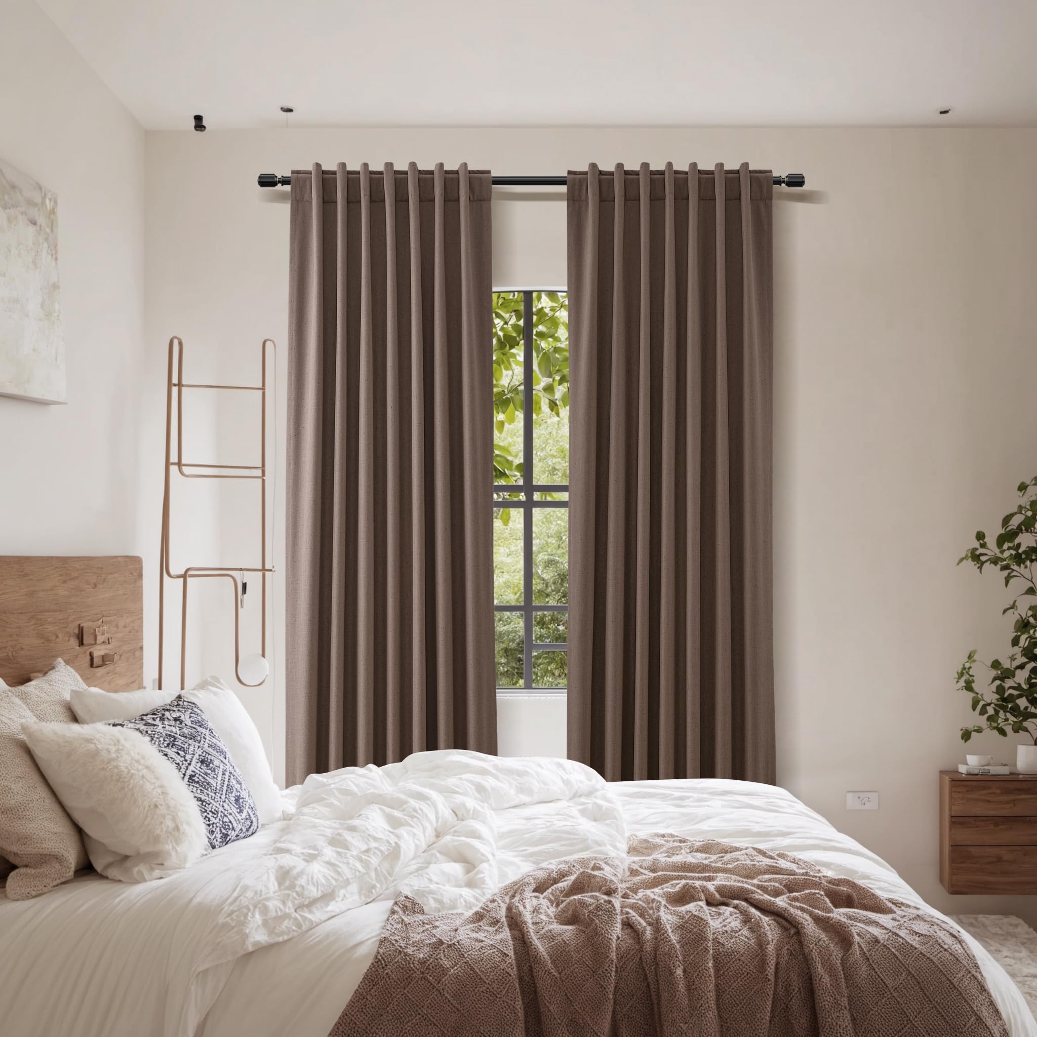 Guken 100% Blackout Curtains 120 Inch Length 2 Panels Set for Living Room Bedroom Back Tab Thermal Insulated Black Out Linen Drapes Room Darkening Mocha Mousse,52x120