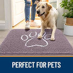 OLANLY Dog Door Mat for Muddy Paws 30x20, Paw Print Design, Absorbs Moisture and Dirt, Absorbent Non-Slip Washable Doormat, Quick Dry Chenille Mud Mat, Entry Indoor Entryway Carpet, Deep Plum