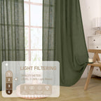 LAMIT Olive Green Linen Semi Sheer Curtains 45 Inch for Bedroom Window