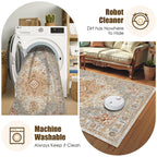 Washable Area Rug 3' x 5 ' Vintage Traditional Persian Mat - Foldable Distressed Non-Slip Machine Washable Carpet for Living Room Bedroom Kitchen Home Decor - Dove Gray and Coral