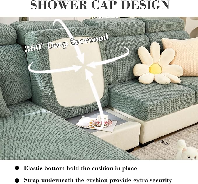 Sofa Covers Couch Covers for Sofa Pet Friendly Couch Cushion Covers Universal Sofa Covers Washable Stretch Slipcovers for Sectional Sofa (Texture Green,Chaise Cover)