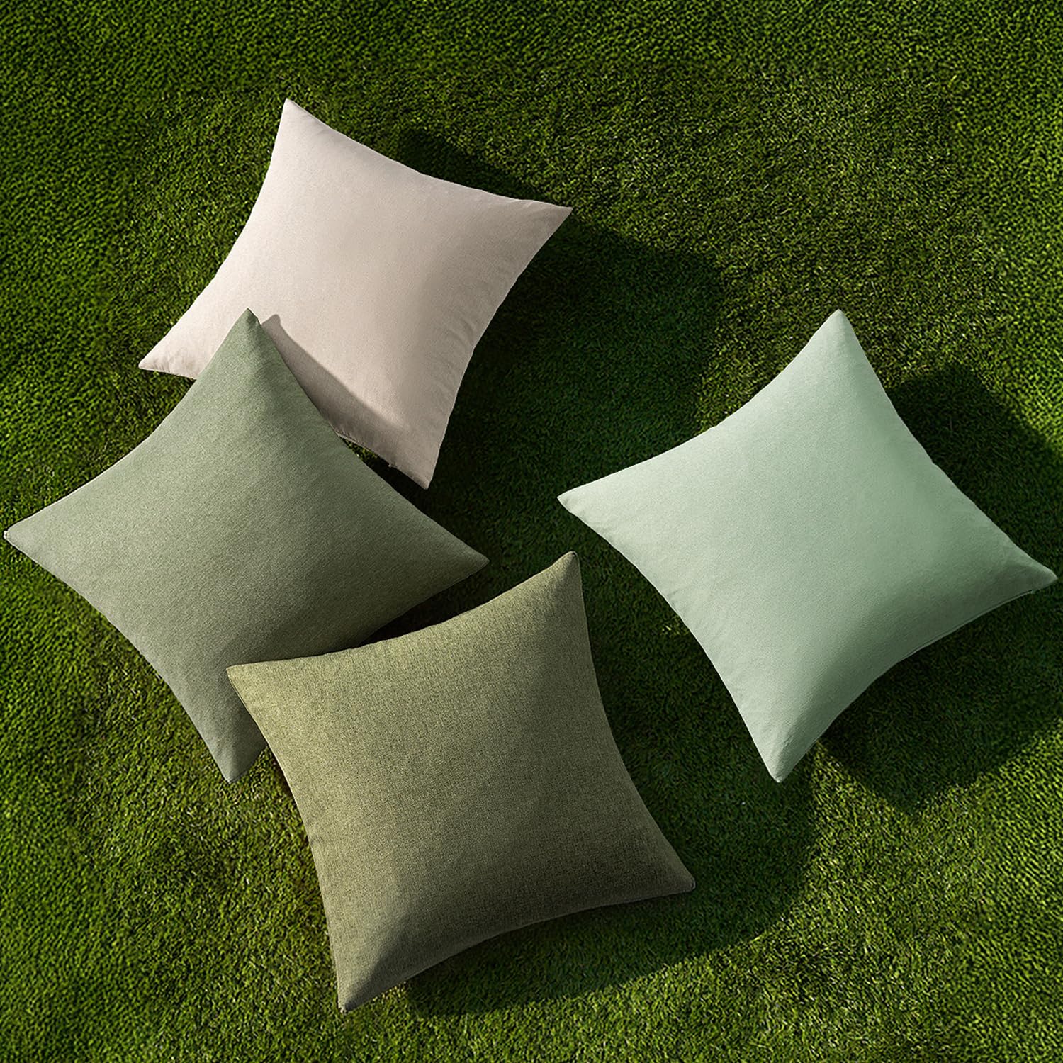 MIULEE Pack of 4 Decorative Outdoor Throw Pillow Covers Linen Waterproof Pillow Covers Summer Farmhouse Cushion Cases for Patio Garden Tent Balcony Couch Sofa 18x18 Inch Light Green