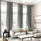 Dark Grey Linen Curtains 100 Inches Long for Bedroom Back Tab Light Filtering Privacy Sheer Curtains Modern Farmhouse Coastal Decor Cotton Textured Curtain for Living Room 2 Panel Set