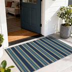Striped Outdoor Rug - 28" x 43" Front Door Mat Indoor Outside Entrance Non-Slip Washable Outdoor Mat Navy Blue Coastal Rug for Entryway Kitchen Bedroom Welcome Layered Doormat for Front Porch