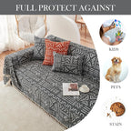 HANDONTIME Black White Boho Sofa Cover Geometric Farmhouse Tassel Couch Covers Boho Living Room Décor Dog Sofa Covers for Slipcover Aesthetic Couch Cushion Cover Couch Protector for Dogs, 71" X134"