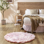 Ashler Faux Fur Rug - Fluffy Shaggy Area Rug, Ultra Soft 3 x 3 Feet Round, Frosted Bottom Pink Fuzzy Machine Washable Shag, Nursery Decor Throw for Bedroom, Kids Room, Living Room