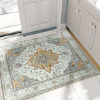 RELEANY Area Rugs 2'x3' Washable Non-Slip, Floral Vintage Distress Print Pattern Medallion Carpet for Living Room Bedroom Dining Room, Light Yellow Carbon Grey Orange