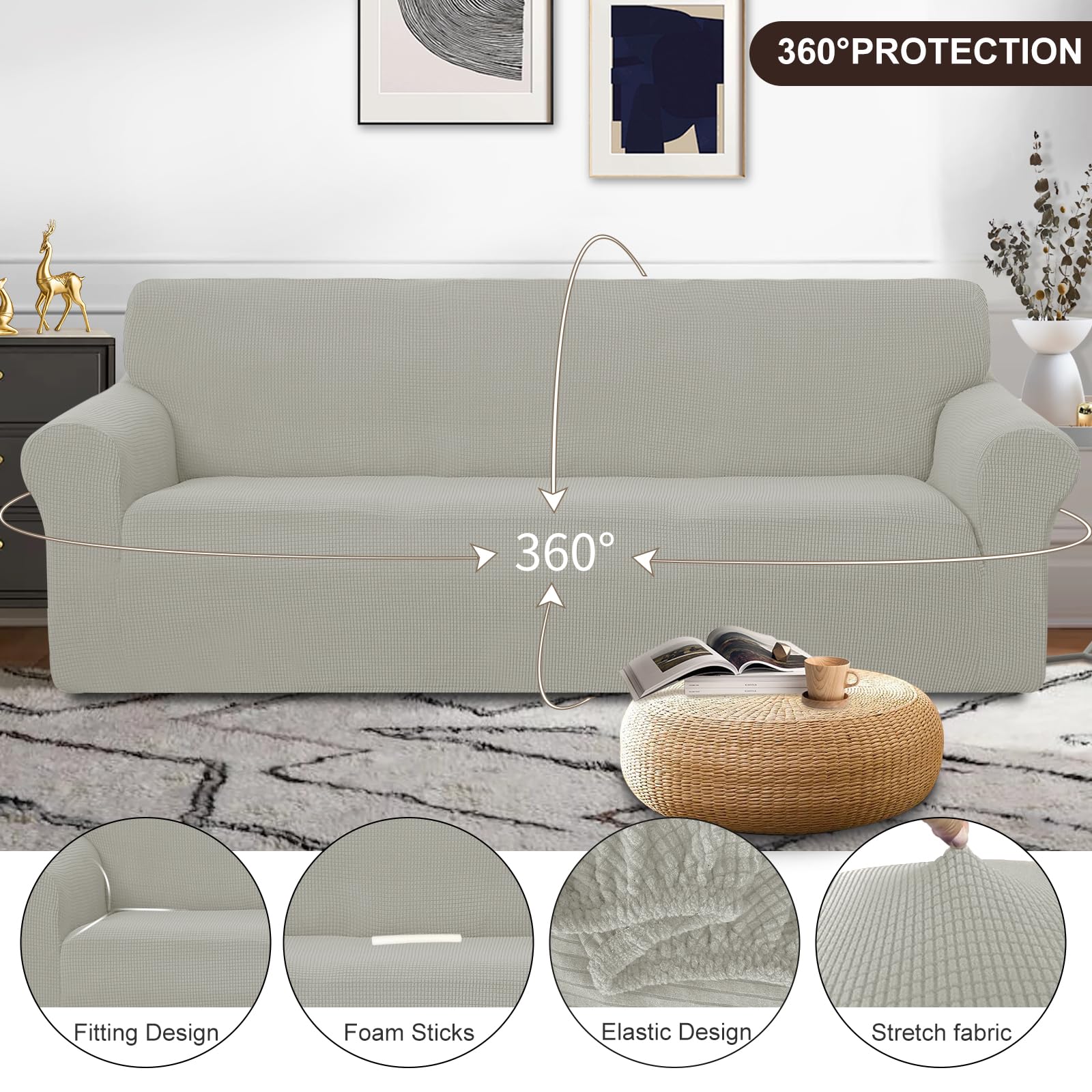 U-NICE HOME Oversized Stretch Couch Cover Slipcover, Taupe