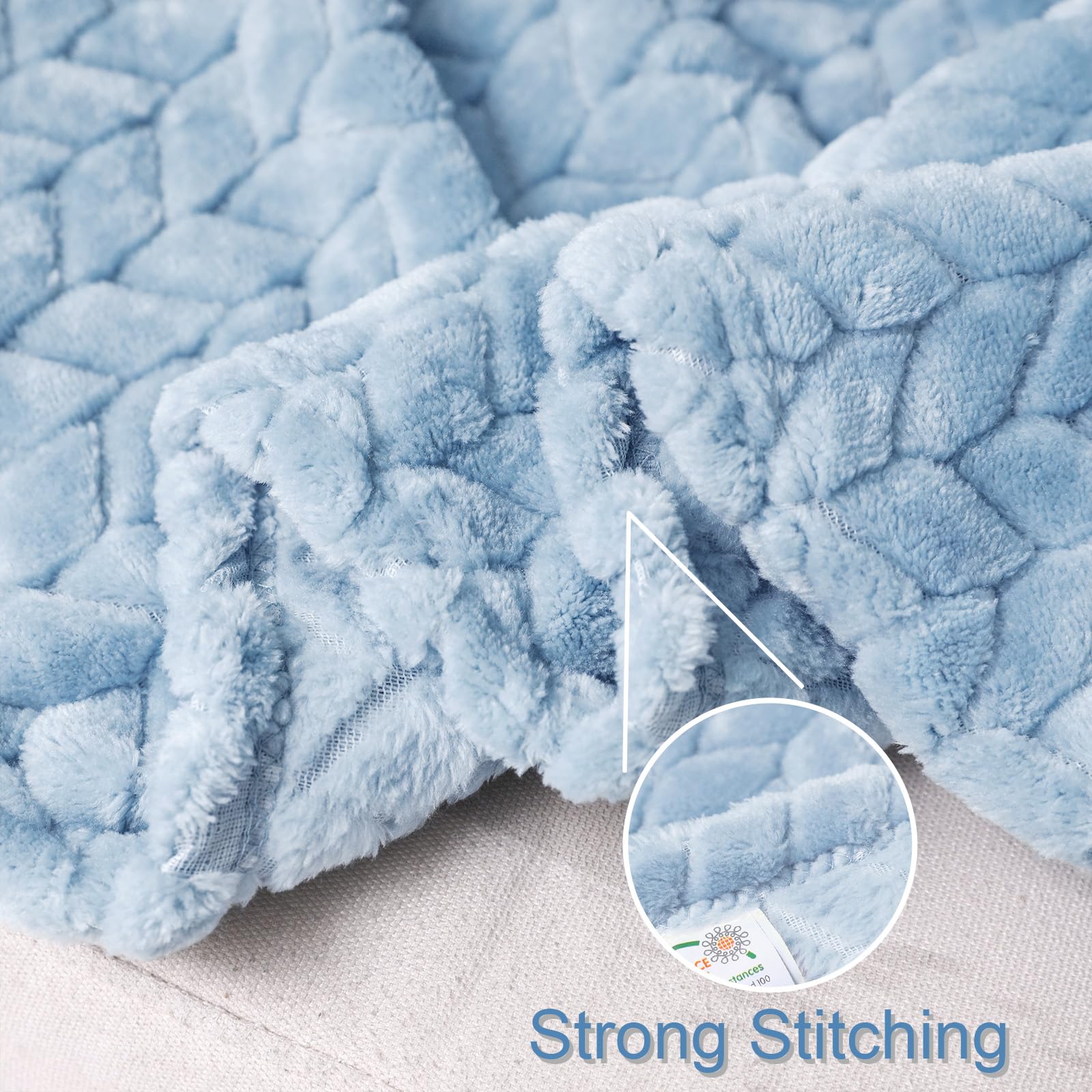 Exclusivo Mezcla Fleece Throw Blanket for Couch Sofa, 50”x70”, Light Blue