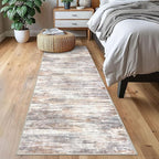KOZYFLY Modern Abstract Washable Rug Runner 2x7 Hallway Runner Rug Non-Slip Soft Kitchen Runner Rugs, Print Multi Grey/Orange Striped Carpet Runner for Entryway Bathroom