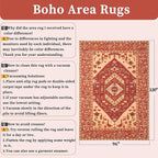 SERISSA Washable Rugs 8x10 Area Rugs, Large Non-Slip Boho Living Room Rug, Ultra Soft Oriental Vintage Red Print Distressed Carpet for Dining Room Bedroom Dorm Office Home Decor