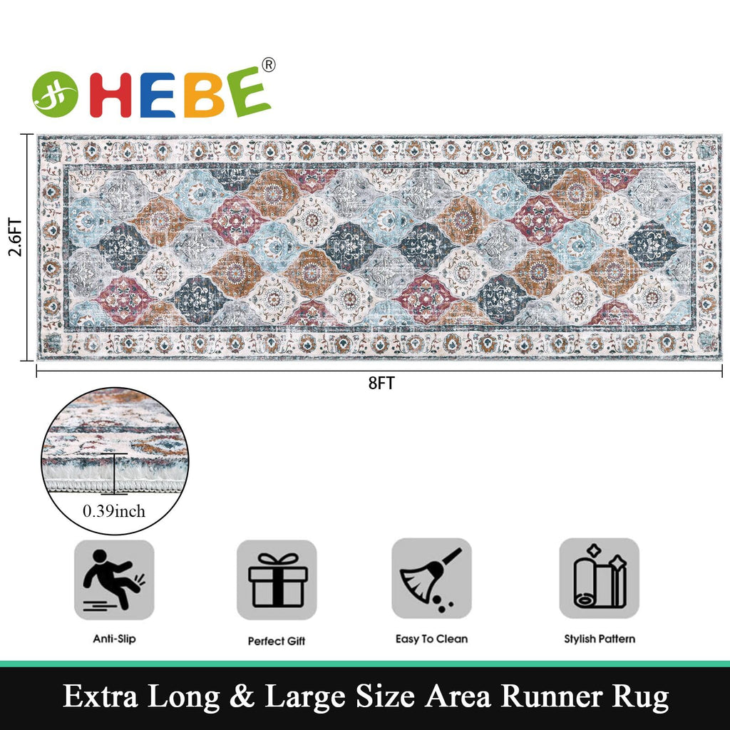 HEBE Hallway Runner Rug 2'8''x8', Washable Non Slip Kitchen Rug Runner