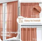 BGment Terracotta Linen Kitchen Curtains 36 Inch Length, Small Semi Sheer Textured Drapes Boho Rustic Decor for Bathroom Cafe Over Sink Rod Pocket Burnt Orange, 2 Panels, Each 30 Inch Wide