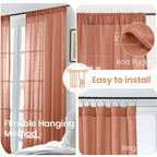 BGment Terracotta Linen Curtains 54 Inch Length for Short Living Room, Semi Sheer Burnt Orange Drapes Boho Rustic for Bedroom Decor with Rod Pocket Lightweight, 2 Panels Set, Each 42 Inch Wide