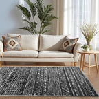 3x5 Washable Entryway Area Rug: Modern Moroccan Small Runner Rug Indoor Soft Non Slip Rug for Living Room Low Pile Thin Floor Carpet for Kitchen Dining Room Bedroom Home Office Decor(3x5,Black)