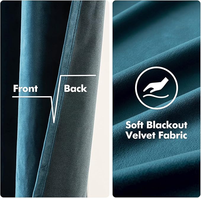 MIULEE Velvet Curtains Peacock Blue 52 x 96 Inch Length Set of 2