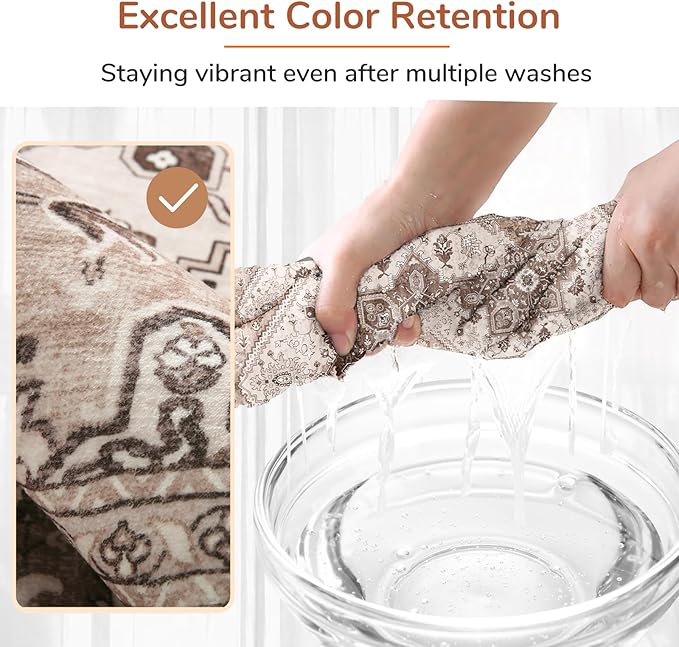 OPPODREAM Soft 10x14 Area Rugs, Washable Rugs 10x14 with Non Slip Backing, Low-Pile Faux Cashmere 10 x 14 Carpet, Khaki