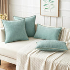 MIULEE Pack of 2 Couch Throw Pillow Covers Farmhouse Decorative Pillow Covers with Stitched Edge Soft Chenille Solid Dyed Pillow Covers for Sofa Bed Living Room 20x20 Inch Aqua Blue