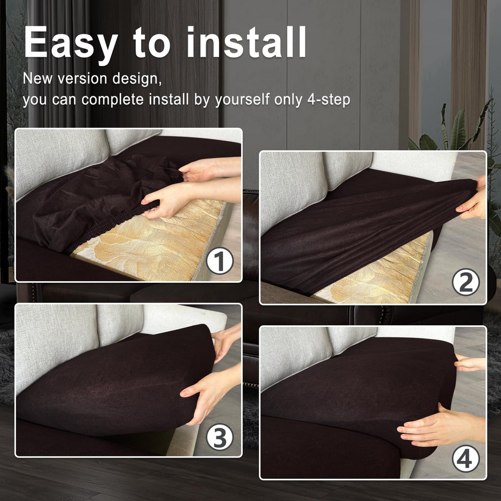 ANARACHON Leather Look Couch Cushion Covers Sofa Seat Slipcovers Sets Couches Furniture Protector for Sectional Armchair Loveseat Pets Kids Stretch Spandex Fabric (3 Cushion Sofa, Chocolate)