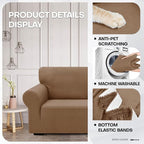 ZNSAYOTX 1 Piece Jacquard Couch Covers for 3 Cushion Couch Living Room High Stretch Sofa Cover Pets Dogs Friendly Anti Slip Thickened Slipcovers Furniture Protector (Large,New Pattern Light Coffee)
