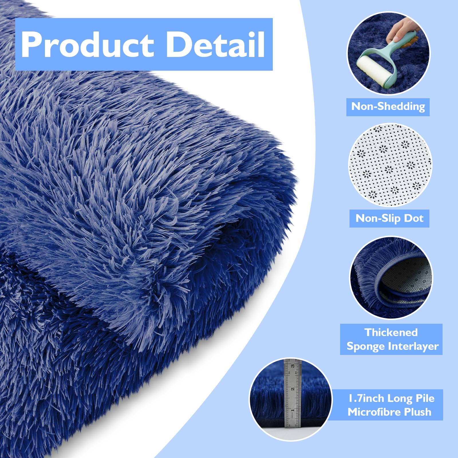 yulidayang 2x3 Area Rugs for Bedroom,Blue Small Fluffy Shag Rug