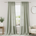 Sage Curtains 90 inches Long 2 panels for Living Room Back Tab Rod Pocket Semi Sheer Linen Draperies Muted Neutral Sage Green Room Decor Earth Tone Pale Green Curtains for Diningroom Bedroom Office