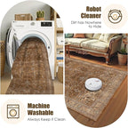 Washable Area Rug 9' x 12' Vintage Traditional Persian Mat - Foldable Distressed Non-Slip Machine Washable Carpet for Living Room Bedroom Kitchen Home Decor - Bronze and Ivory
