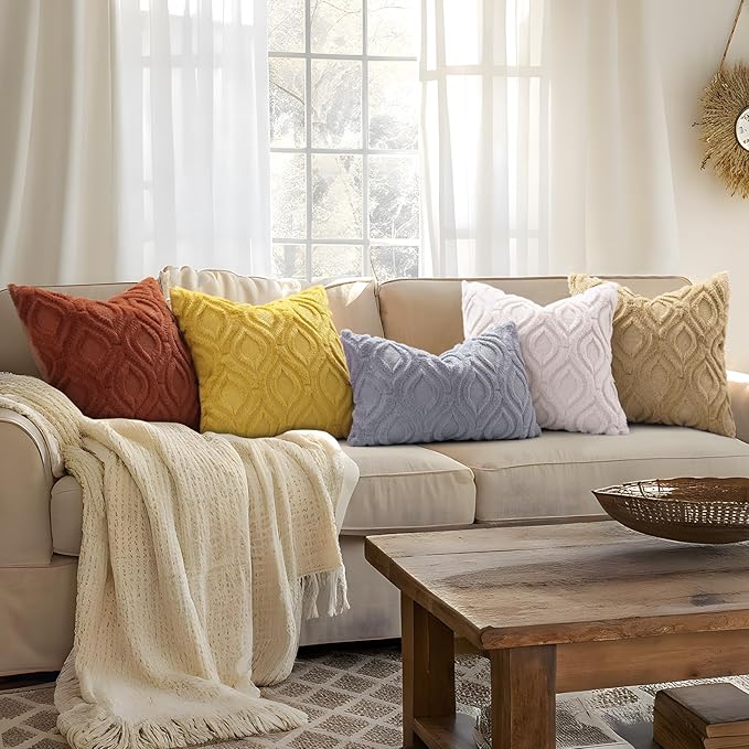 decorUhome Faux Fur Plush Soft Rust Throw Pillow Covers 16x16 Set of 2