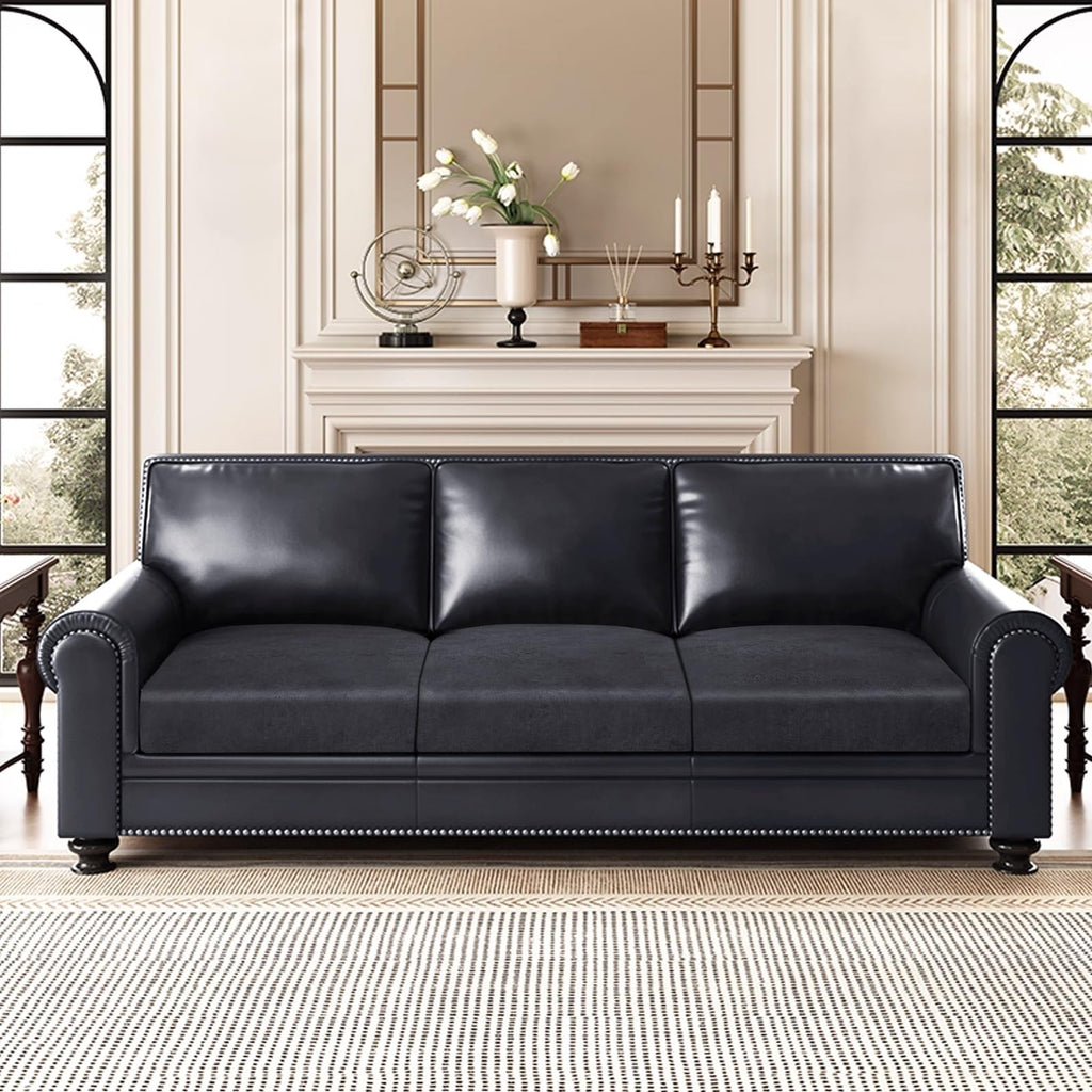 ANARACHON Leather Look Couch Cushion Covers Sofa Seat Slipcovers Sets Couches Furniture Protector for Sectional Armchair Loveseat Pets Kids Stretch Spandex Fabric (3 Cushion XL Sofa, Dark Grey)
