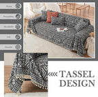 HANDONTIME Black White Boho Sofa Cover Boho Geometric Couch Covers Tassel Farmhouse Dog Sofa Covers for Slipcover Aesthetic Couch Cushion Cover Couch Protector for Dogs Living Room Décor, 71" X150"