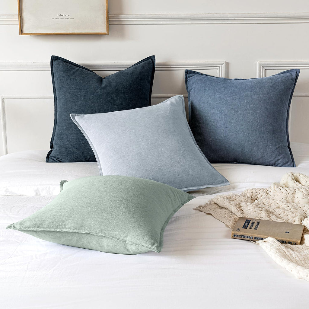 MIULEE Decorative Linen Euro Sham Pillow Covers 26x26 Inch Blue Ashes