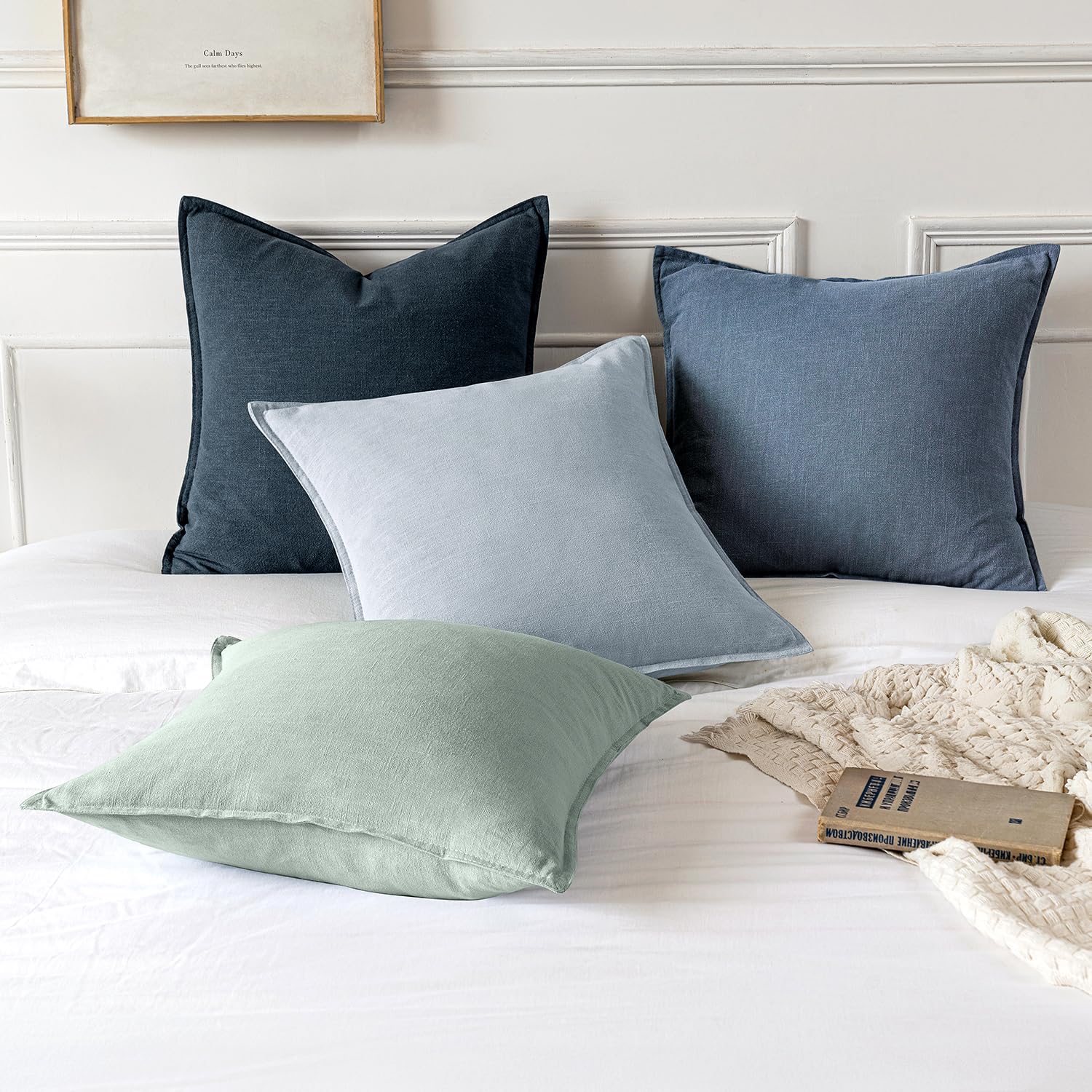 MIULEE Decorative Linen Euro Sham Pillow Covers 26x26 Inch Blue Ashes