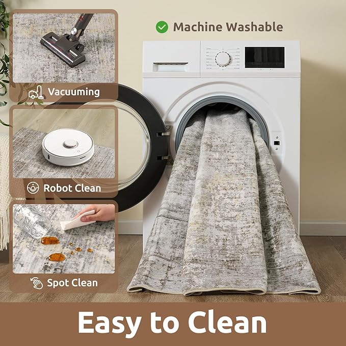 3 x 5 Rug Small Non Slip Area Rug Ultra Soft Machine Washable Low Pile Modern Abstract Area Rugs for Bedroom Living Room Entryway Kitchen Bedside, Beige