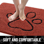 Smiry Dog Door Mat for Muddy Paws, Absorbent Dirt Trapper Non Slip Quick Dry Washable Chenille Mat for Mud Dogs, Entry Rug for Indoor and Outdoor (36x24 Inches, Maple Red and Black)