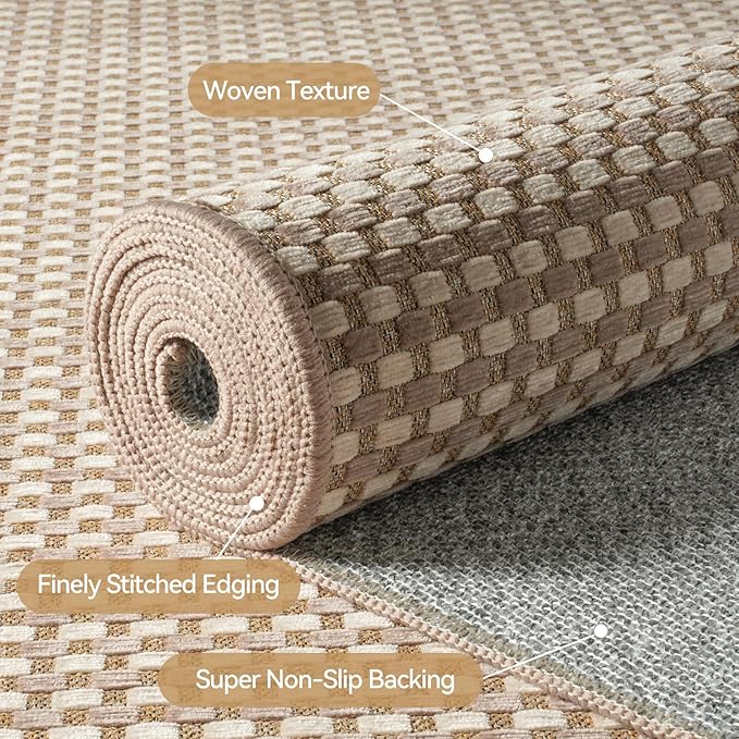 YDKGL Boho Washable Area Rugs 5x7 ft, Non Slip Area Rug for Living Room, Braided Office Rugs Bedroom Rug Woven Washable Indoor Floor Carpets for Office Dining Bedroom Living Room, Easy to Clean, Brown