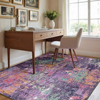 Washable Area Rugs 5'x8' Non-Slip Modern Abstract Soft for Living Room Entryway Bedroom Nursery, Print Pattern, Purple Orange Blue Green Rust Red Colorful