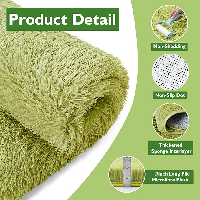 Shag Area Rug for Bedroom 5x8,Grass Green Fluffy Area Rugs for Living Room,Soft Fuzzy Rug Non-Shedding Indoor Plush Carpet for Kids Bedroom Nursery Dorm Home Decor