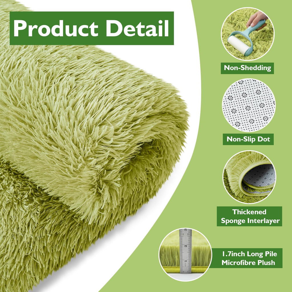 3x5 Area Rug for Bedroom,Grass Green Fluffy Shag Rug Small Rug Plush Carpet