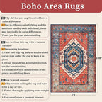 SERISSA Washable Rugs 6x9 Area Rugs, Large Non-Slip Boho Living Room Rust Rug, Ultra Soft Vintage Print Distressed Oriental Tribal Farmhouse Carpet for Dining Room Bedroom Dorm Office Home Decor