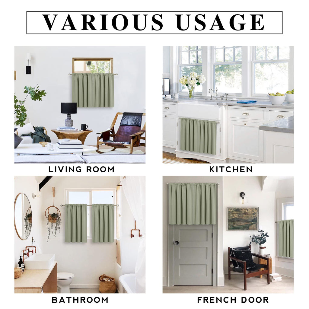 RYB HOME Short Sage Green Blackout Curtains for Small Bedroom Window Cafe